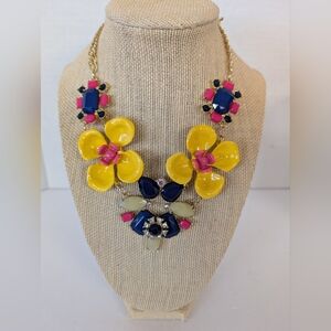 Necklace Bib Style In Yellow and Blue Floral Necklace Set